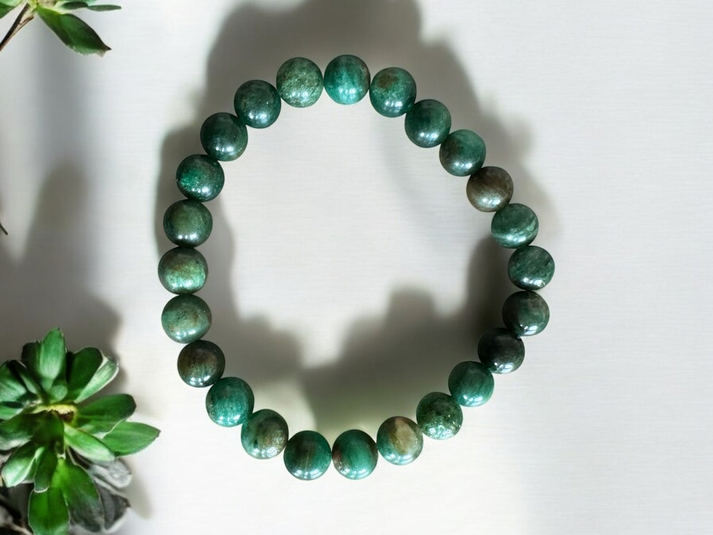 Green Mica 8mm Bead Stretch Bracelet for Stress Relief, Emotional Resilience, and Calming the Nervous System