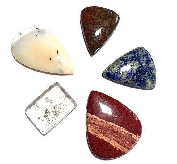 Cabochon Crystal Set (Dendritic Opal, Clear Quartz, Seam Agate, Lapis Lazuli, Red Snakeskin Jasper)