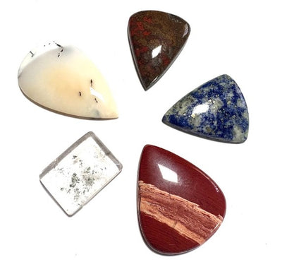 Cabochon Crystal Set (Dendritic Opal, Clear Quartz, Seam Agate, Lapis Lazuli, Red Snakeskin Jasper)