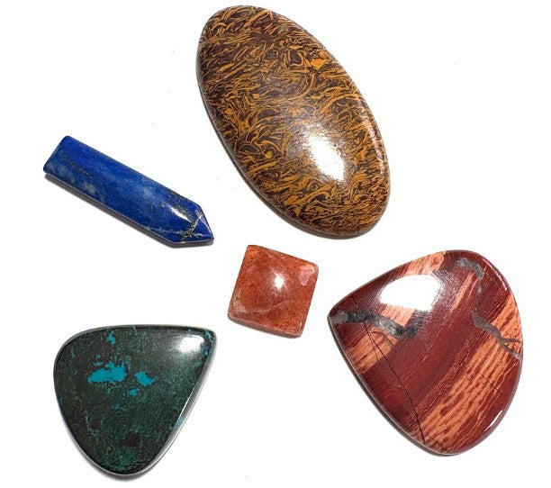 Cabochon Crystal Set (Lapis Lazuli, Sunstone, Chrysocolla, Red Snakeskin Jasper, Miriam Jasper)