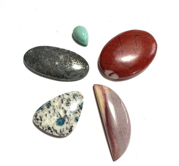 Cabochon Crystal Set (Serpentine, Rhodonite, Septarian, K2, Botswana Agate)