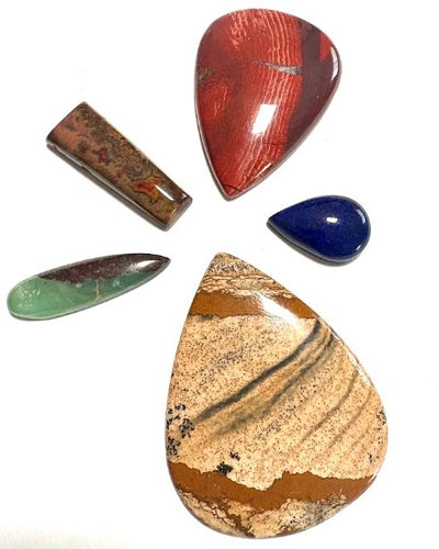 Cabochon Crystal Set (Chrysoprase, Seam Agate, Red Snakeskin Jasper, Lapis Lazuli, Picture Jasper)