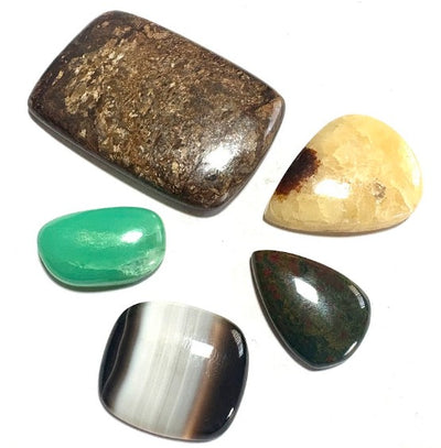 Cabochon Crystal Set (Bronzite, Chrysoprase, Botswana Agate, Bloodstone, Septarian)