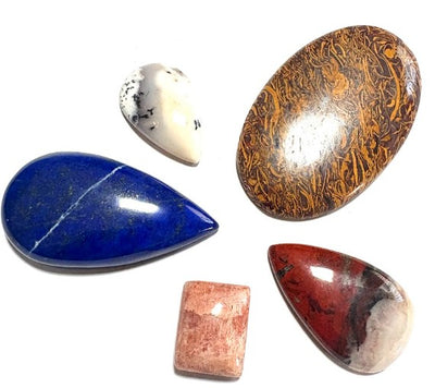 Cabochon Crystal Set (Brecciated Jasper, Miriam Jasper, Sunstone, Dendritic Opal, Lapis Lazuli)