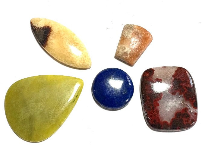 Cabochon Crystal Set (Septarian, Sunstone, Serpentine, Lapis Lazuli, Seam Agate)