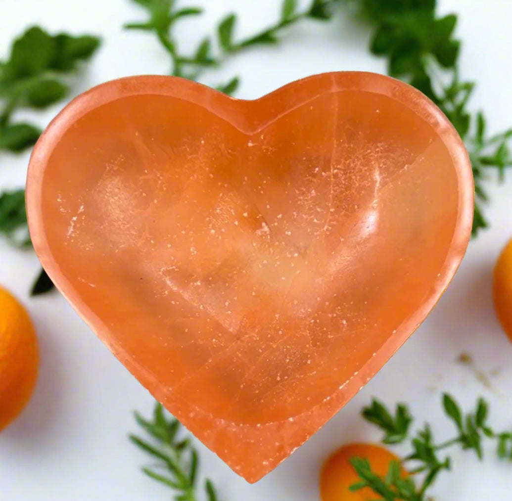 Orange Selenite Heart Dish