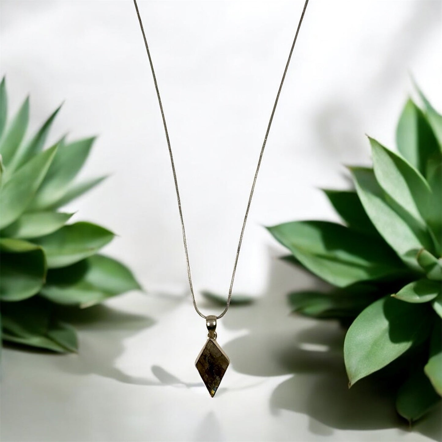 Labradorite Diamond Shape Pendant for Intuition, Protection & Energy Balance