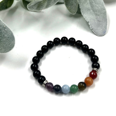 Black Obsidian Chakra Bracelet – Protection, Grounding & Energy Alignment | 7 Chakra Healing Stones