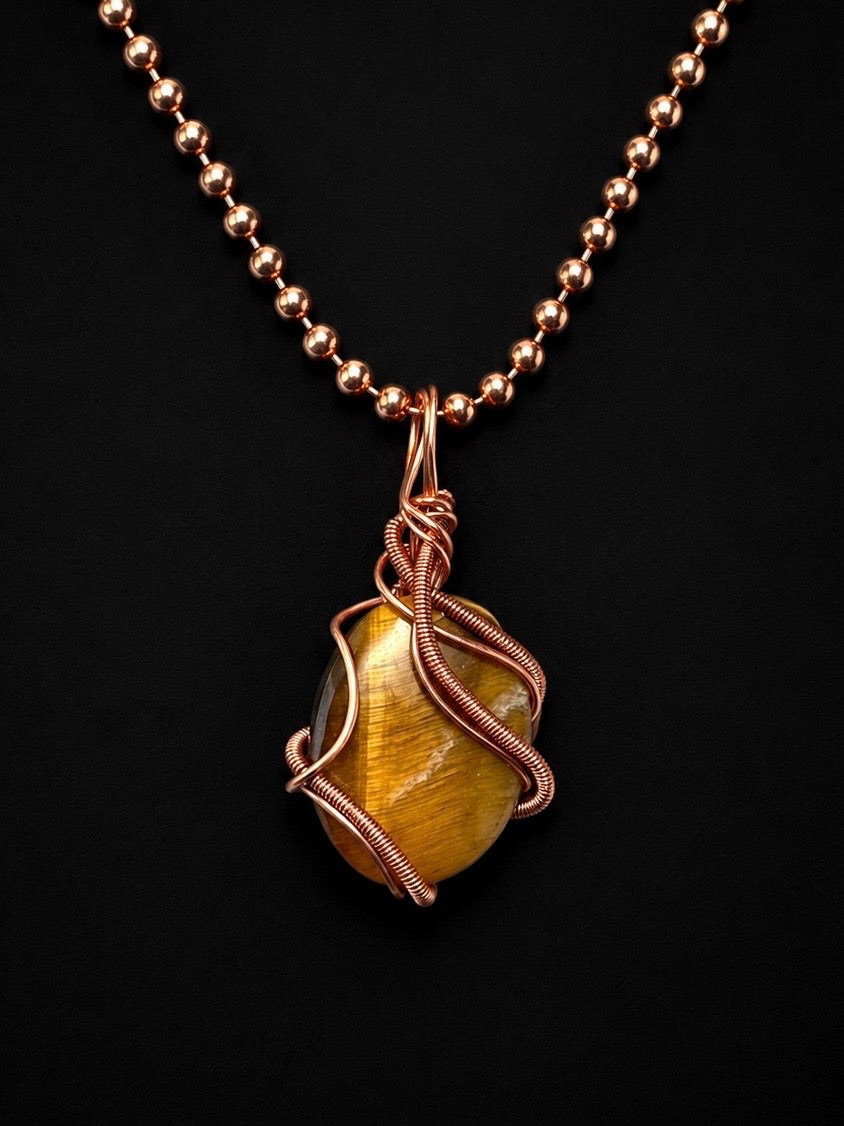 Custom Wrapped Tiger's Eye Pendant for Confidence & Focus