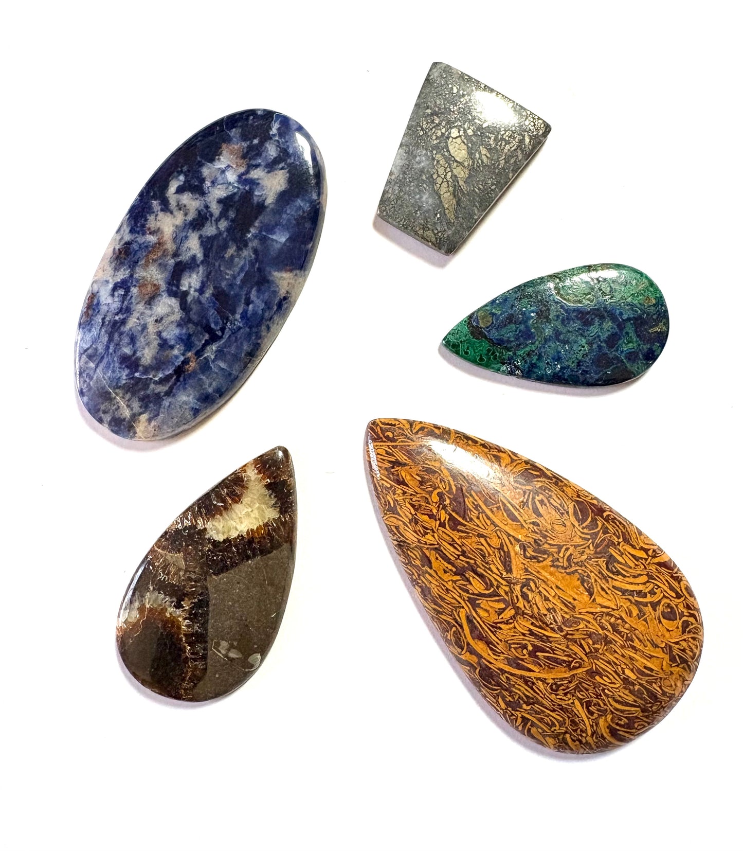 Cabochon Crystal Set (Miriam Jasper, Azurite, Marcasite, Sodalite, Septarian)