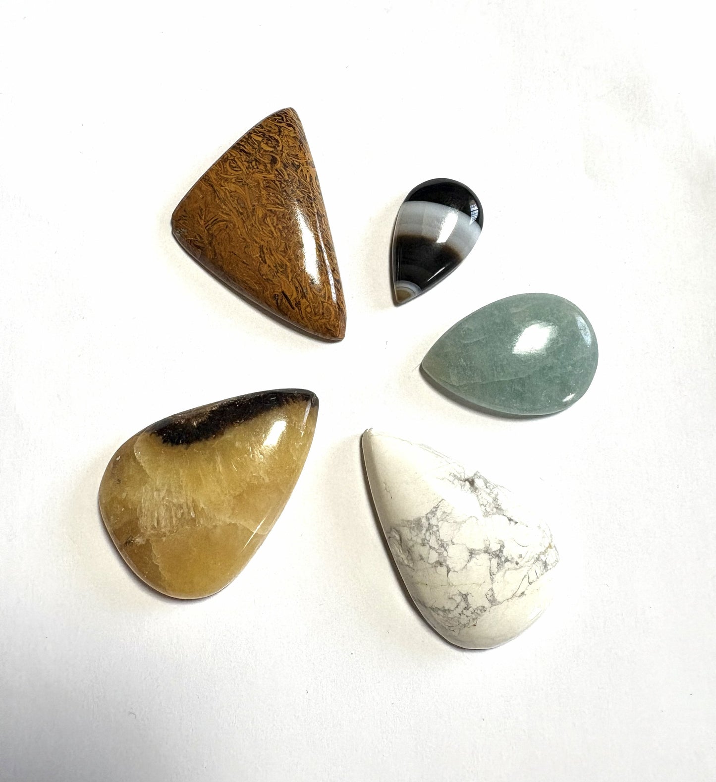 Cabochon Crystal Set (Miriam Jasper, Howlite, Black Agate, Septarian, Aquamarine)