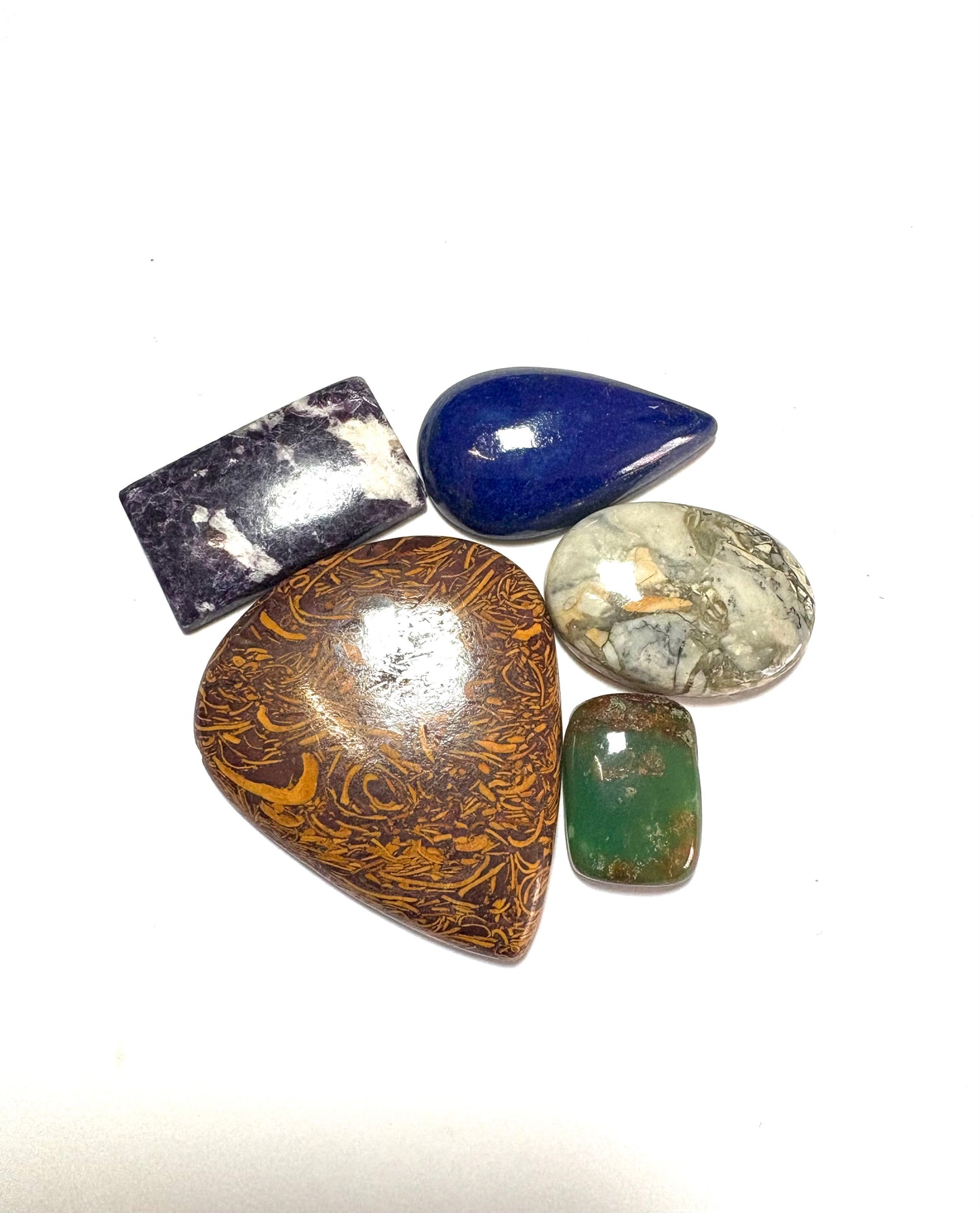Cabochon Crystal Set (Miriam Jasper, Lepidolite, Lapis Lazuli, Chrysoprase, King Cobra Jasper)