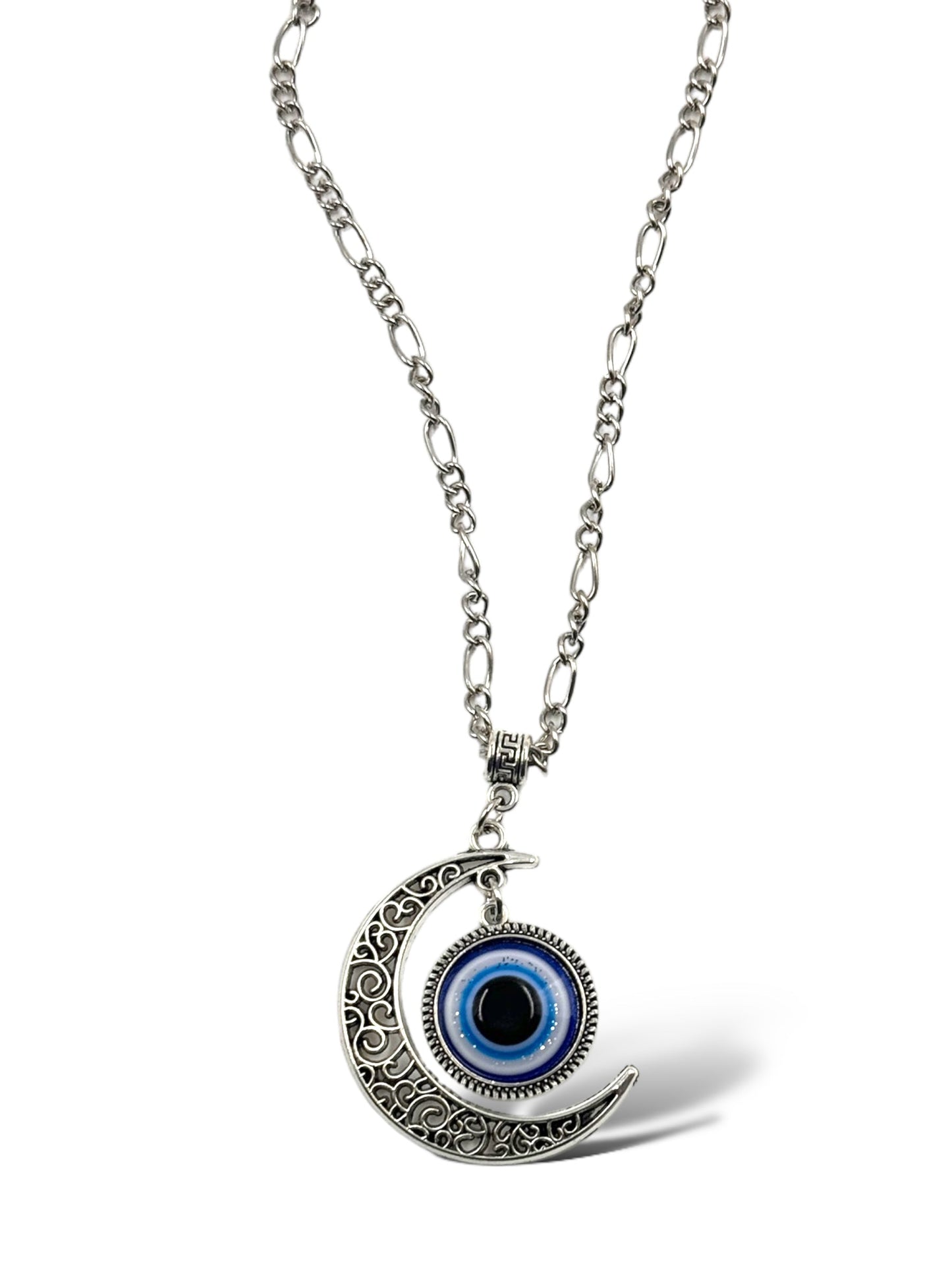 Evil Eye Crescent Moon Pendant Necklace for Protection, Intuition, and Spiritual Clarity