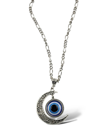 Evil Eye Crescent Moon Pendant Necklace for Protection, Intuition, and Spiritual Clarity