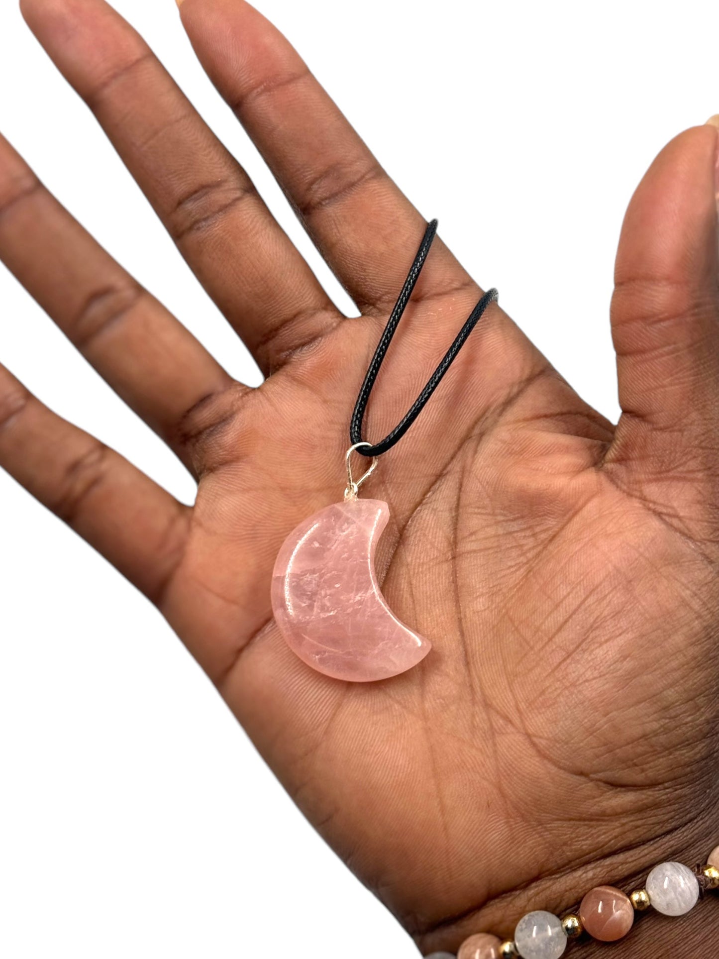 Rose Quartz Crescent Moon Pendant Necklace for Heart Healing and Emotional Balance
