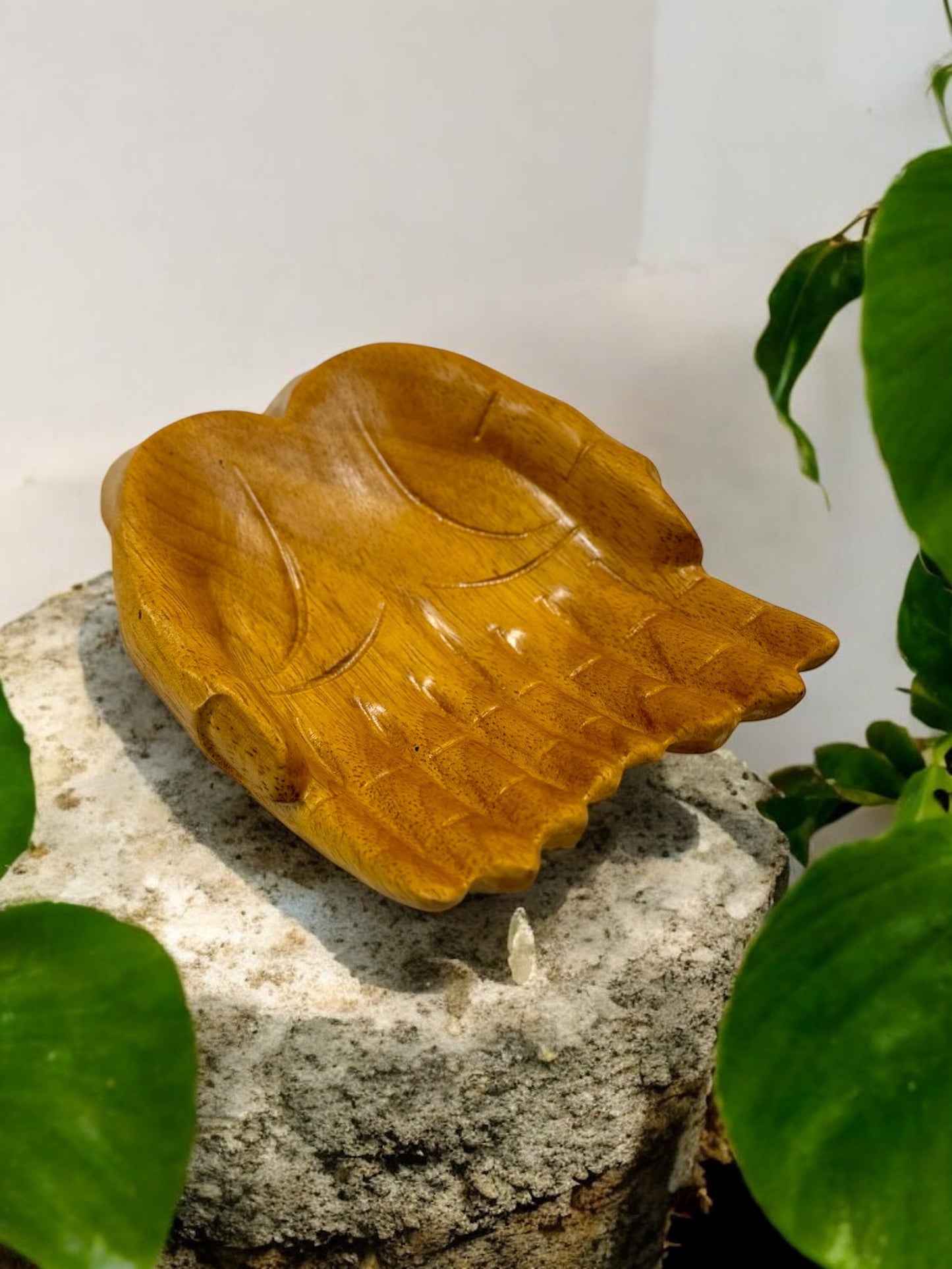 Carved Wooden Hand Offering Bowl