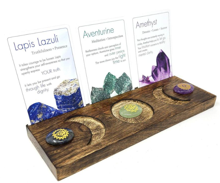 Wooden Card Holder with Triple Moon Design