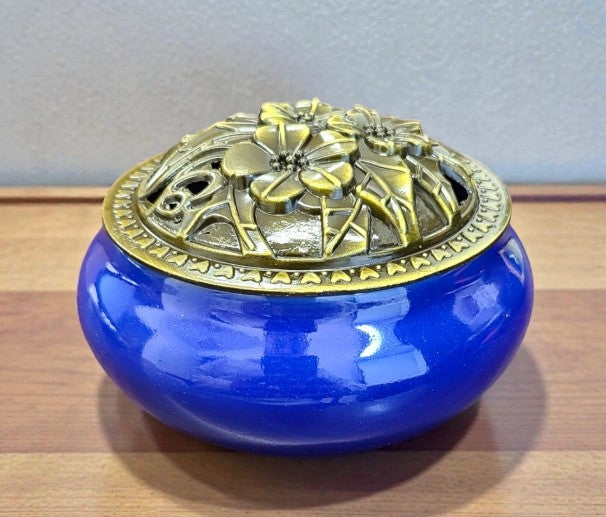 Assorted Color Ceramic Incense Burner Bowl with Floral Lid | Charcoal Incense Holder