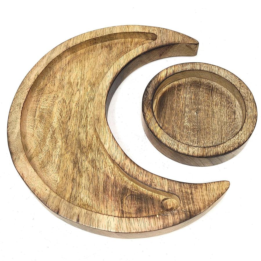 Wooden Crescent Moon Tray Set