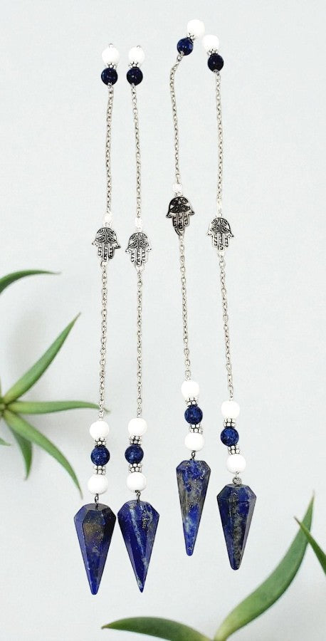 Hamsa Hand Charm with Lapis Stone Pendulum for Clarity and Protection