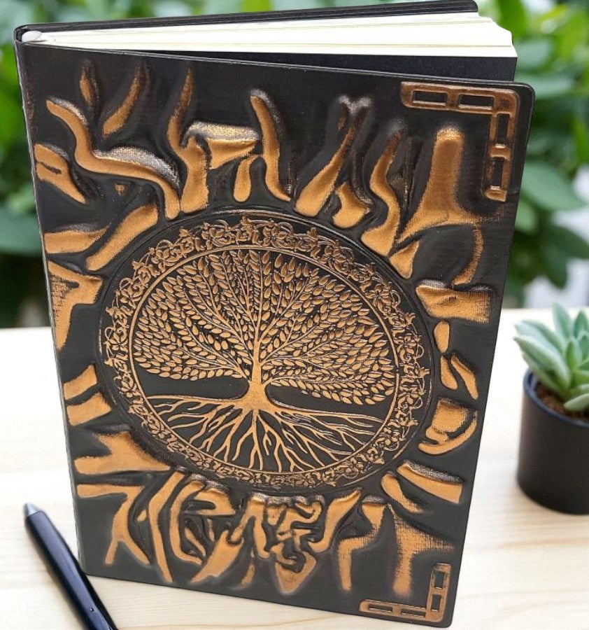 Embossed Tree of Life Leather Journal – Lined Writing Notebook