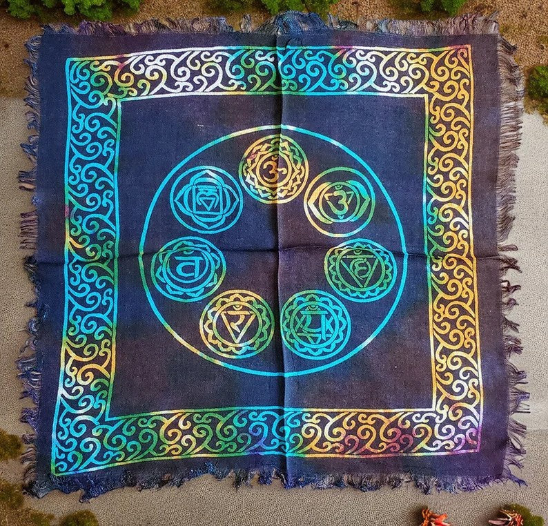 Seven Chakra Altar Cloth with Fringe – Multi Color 18x18