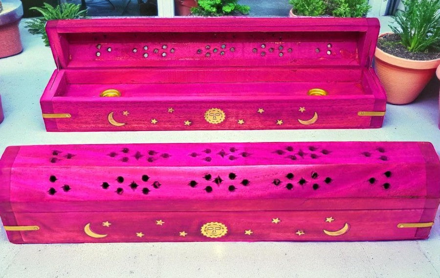 Pink Celestial Wood Incense Box Burner 12"