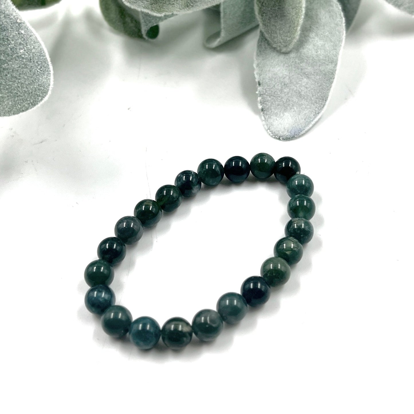 Moss Agate 8mm Bead Stretch Bracelet for Stability, Growth & Stress Relief