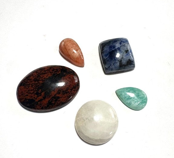 Cabochon Crystal Set (Mahogany Obsidian, Rainbow Moonstone, Amazonite, Sodalite, Sunstone)