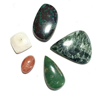 Cabochon Crystal Set (Solar Quartz,	Sunstone, Chrysocolla, Chrysoprase, Seraphinite)