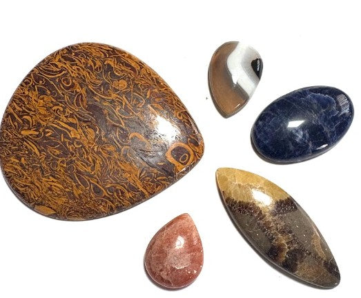 Cabochon Crystal Set (Miriam Jasper, Sunstone, Botswana Agate, Septarian, Sodalite)