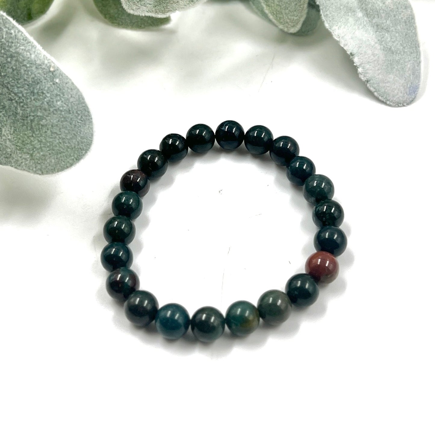 Bloodstone 8mm Bead Stretch Bracelet for Strength, Focus, and Energy Support