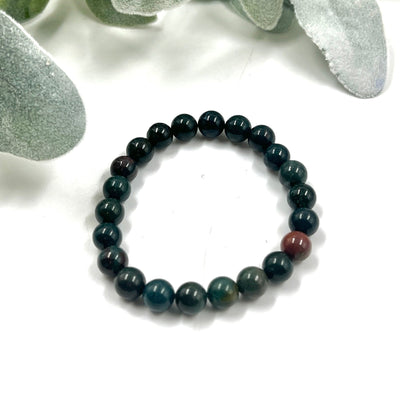 Bloodstone 8mm Bead Stretch Bracelet for Strength, Focus, and Energy Support
