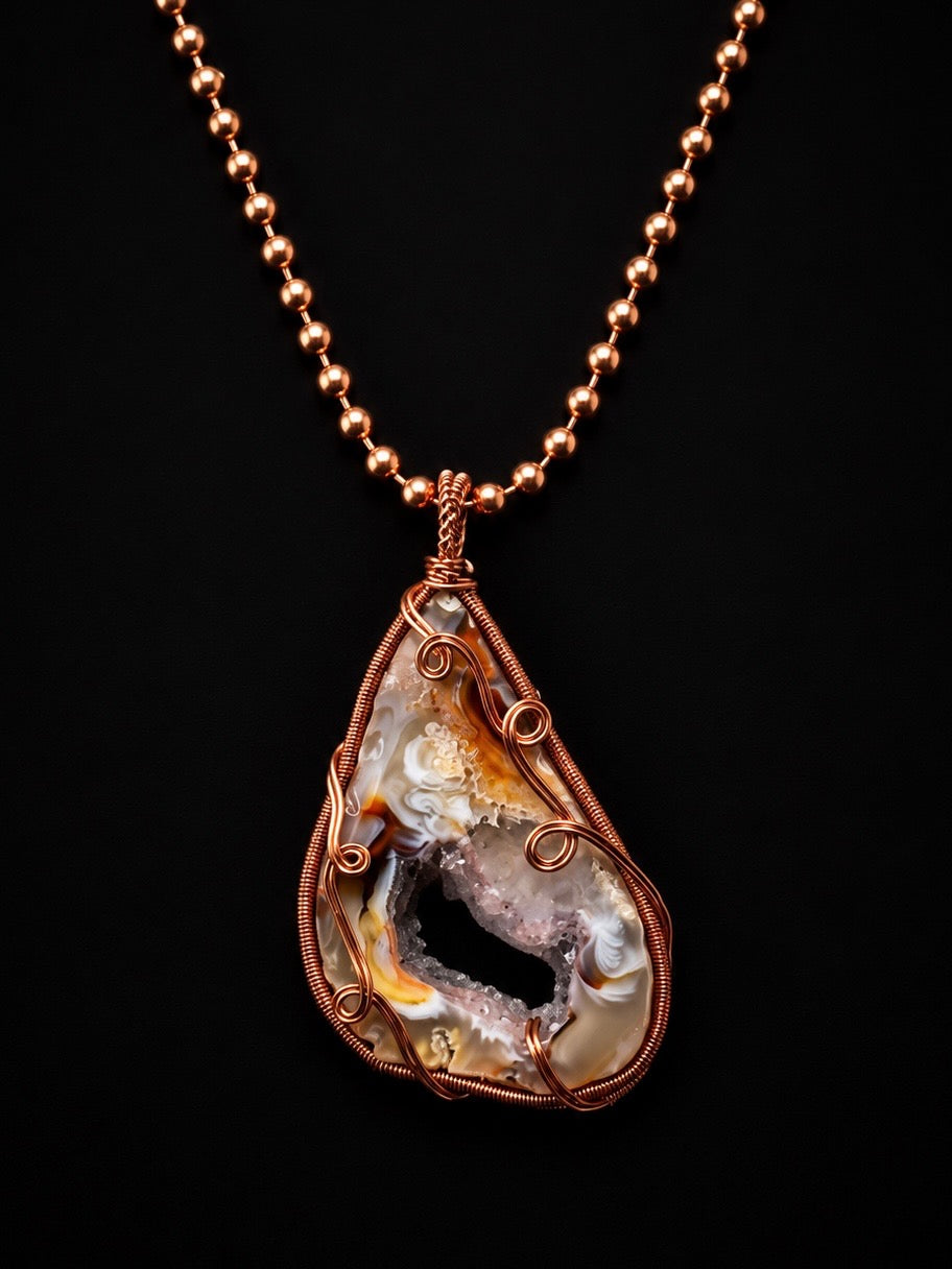 Custom Wrapped Oco Geode Pendant for Positivity & Spiritual Growth