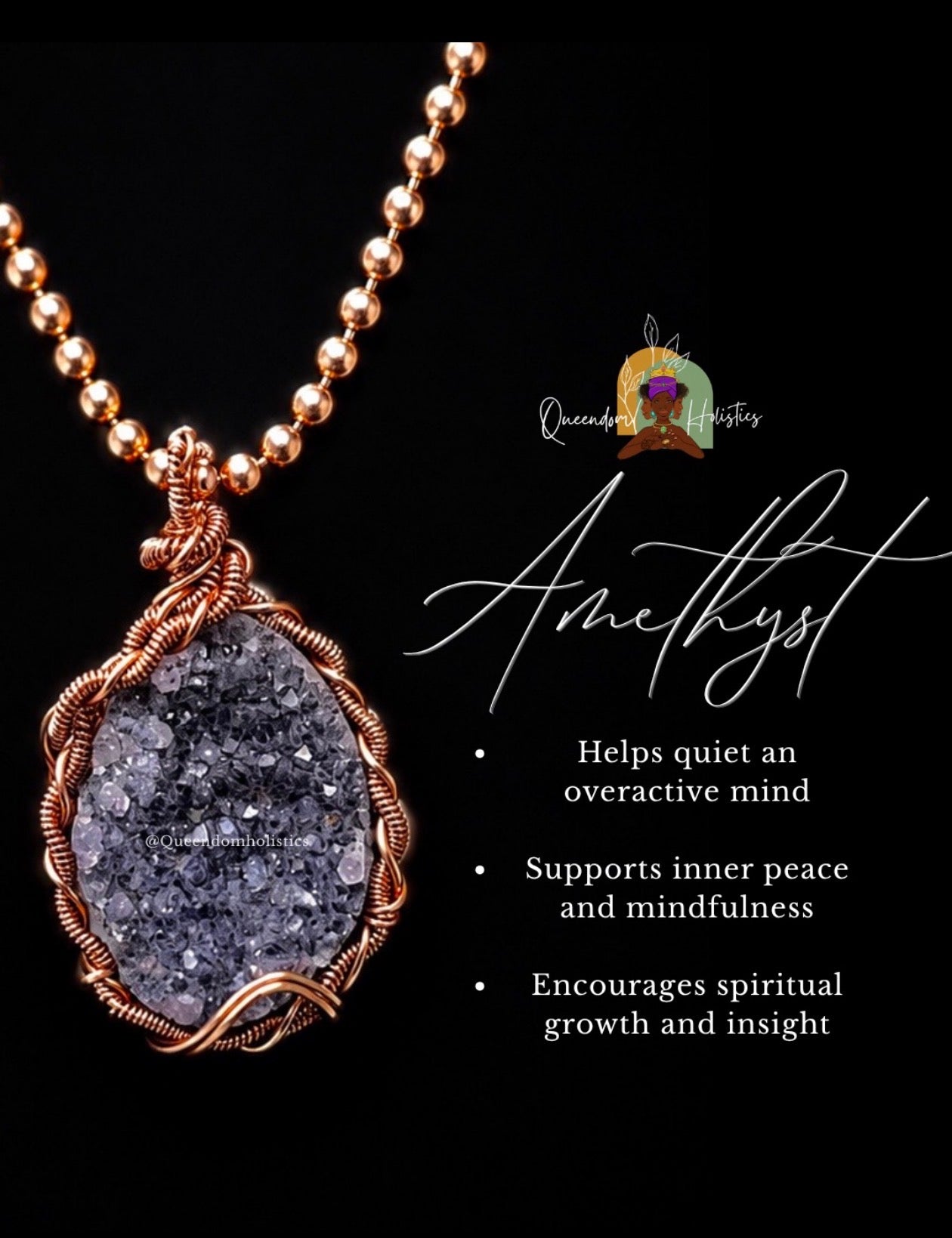 Custom Wrapped Amethyst Pendant for Stress Relief