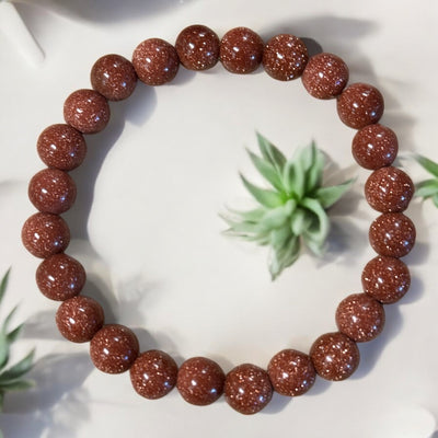 Goldstone 8mm Bead Stretch Bracelet for Motivation, Focus, and Personal Drive