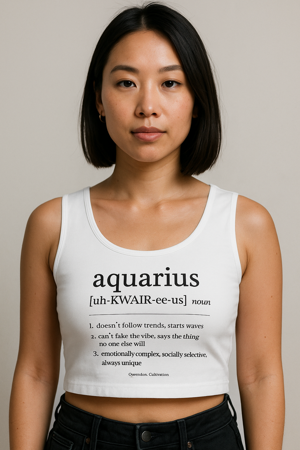 Aquarius crop top with "Out the Box" graphic. Women's Aquarius zodiac crop top | "Out the Box" unique design. "Out the Box" Aquarius astrology sign crop top | Trendy zodiac apparel.