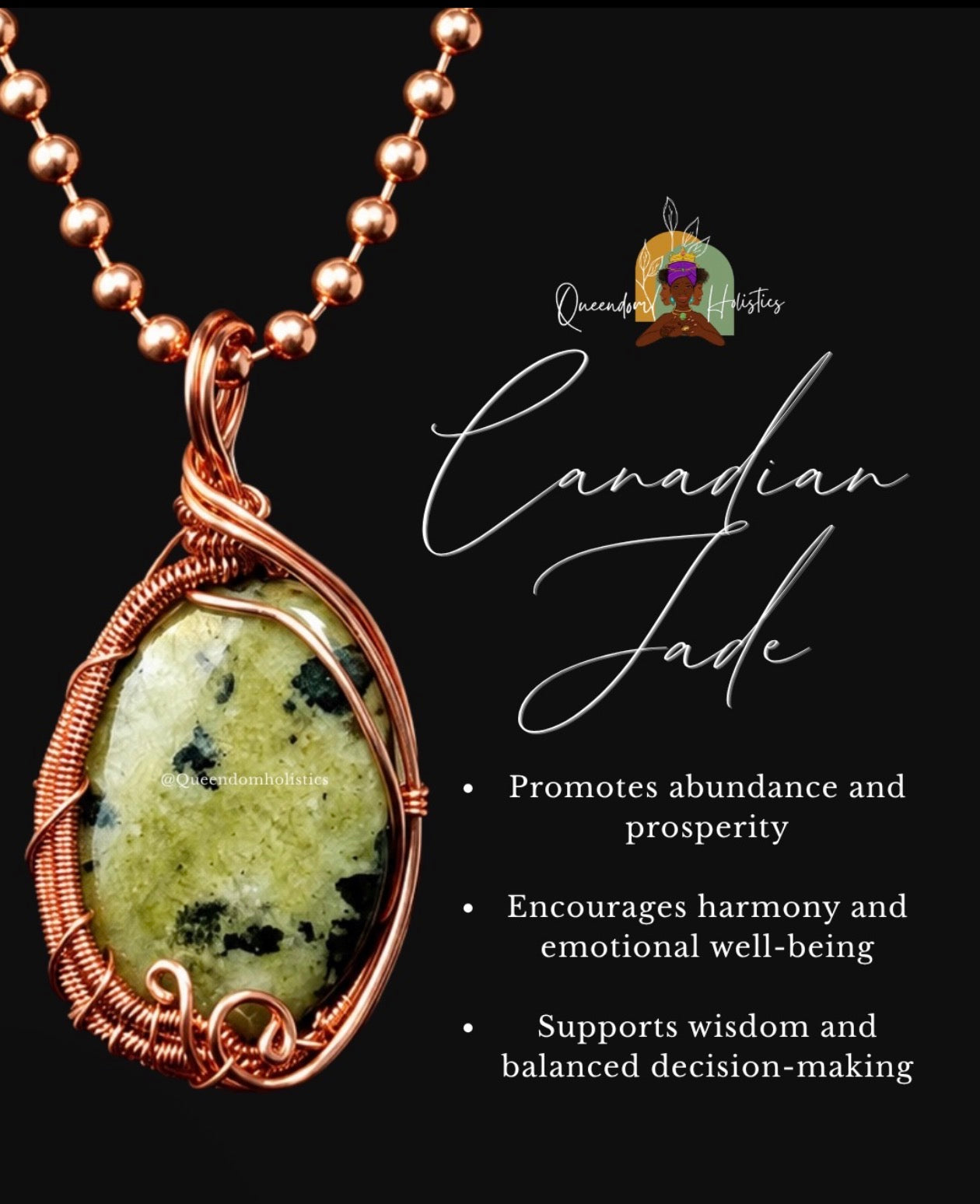 Custom Wrapped Canadian Jade Pendant for Prosperity & Calm Energy