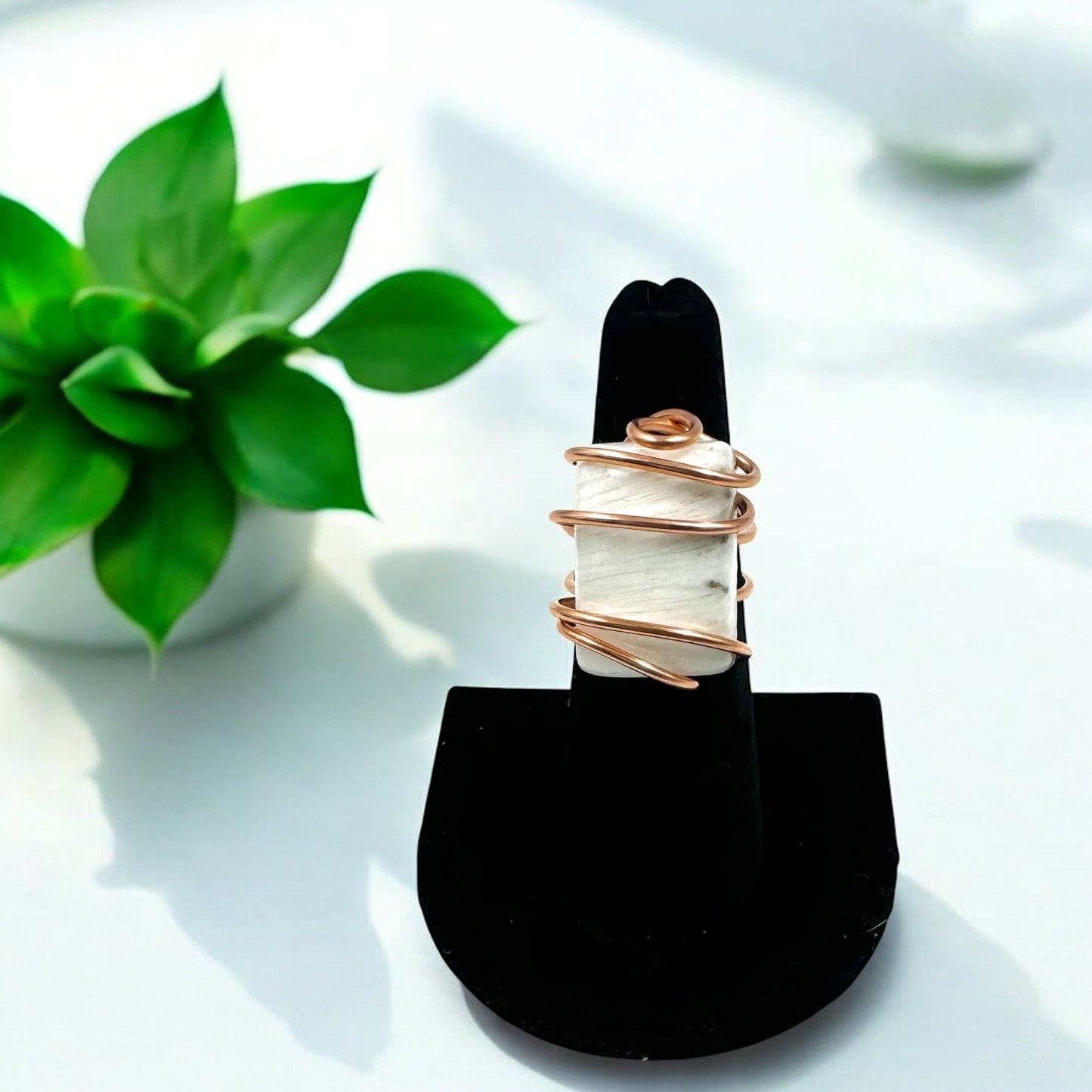 White Scolecite Size Adjustable Ring for Calm Mindset and Spiritual Connection