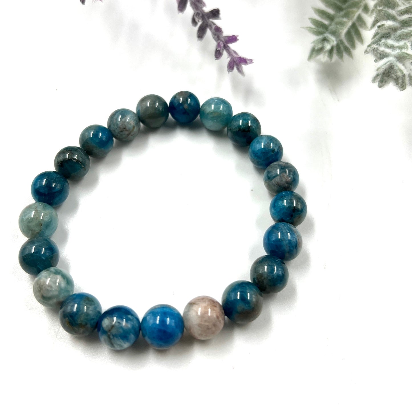 Blue Apatite 8mm Bead Stretch Bracelet for Focus, Motivation, and Emotional Clarity