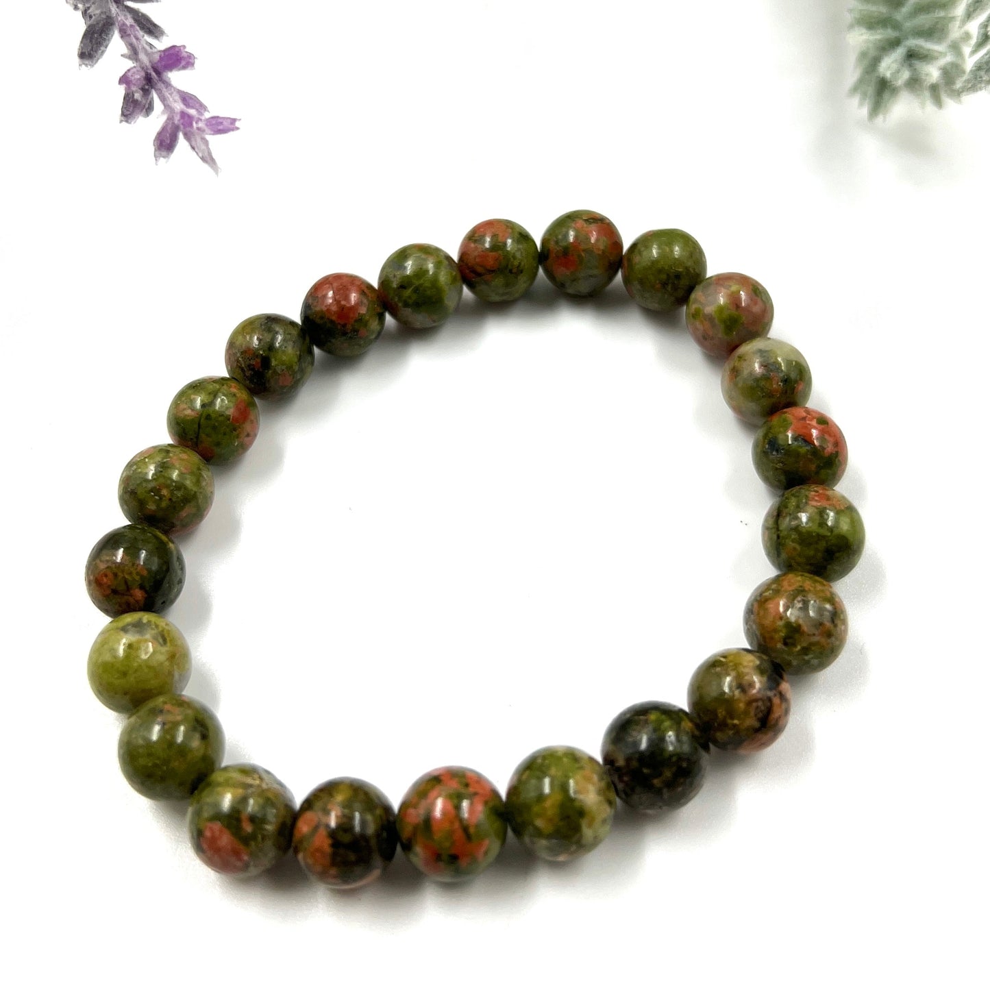 Unakite 8mm Bead Stretch Bracelet for Emotional Balance & Grounding