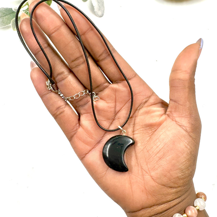 Black Obsidian Crescent Moon Pendant – Protection & Balance