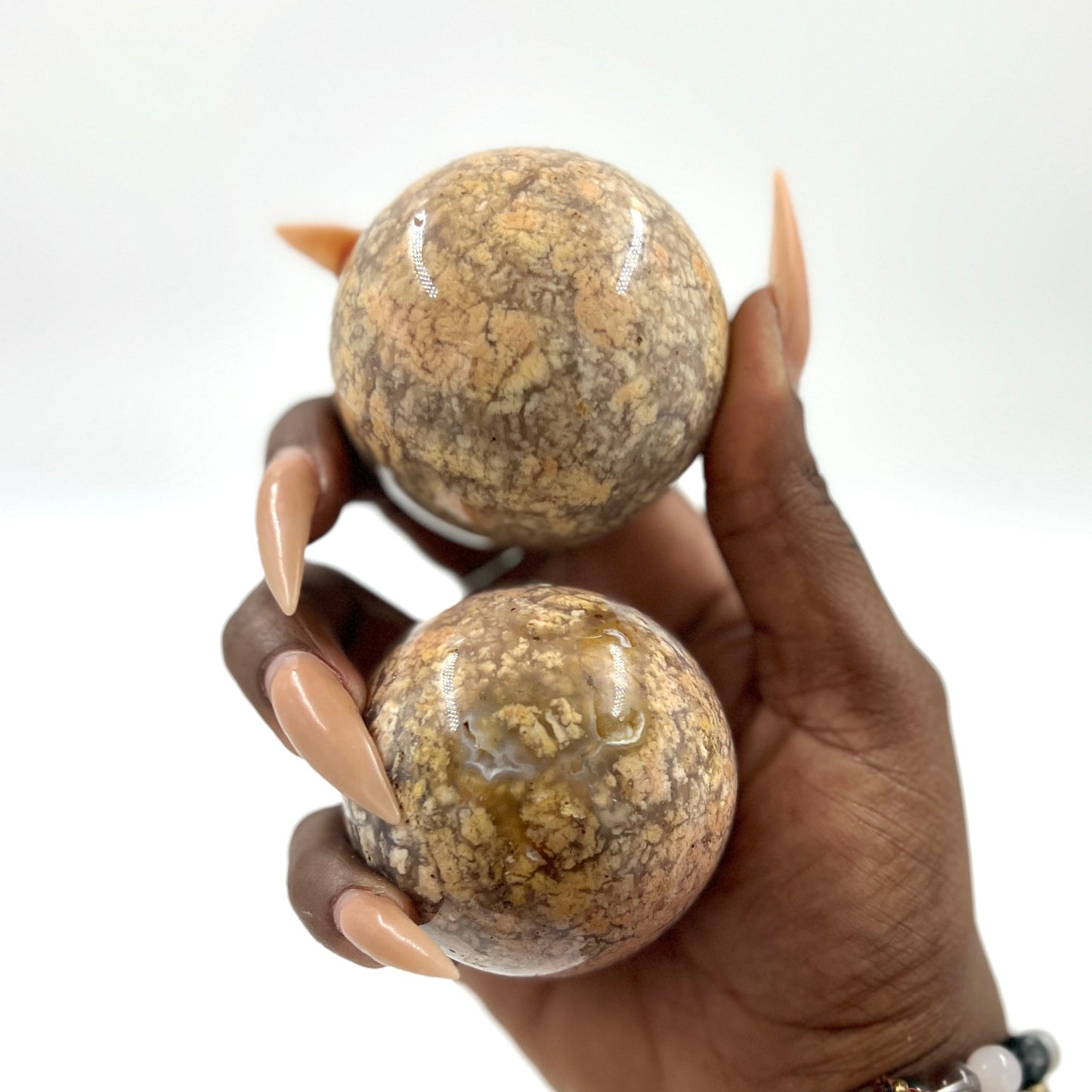 Flower Agate Sphere for Emotional Healing and Growth