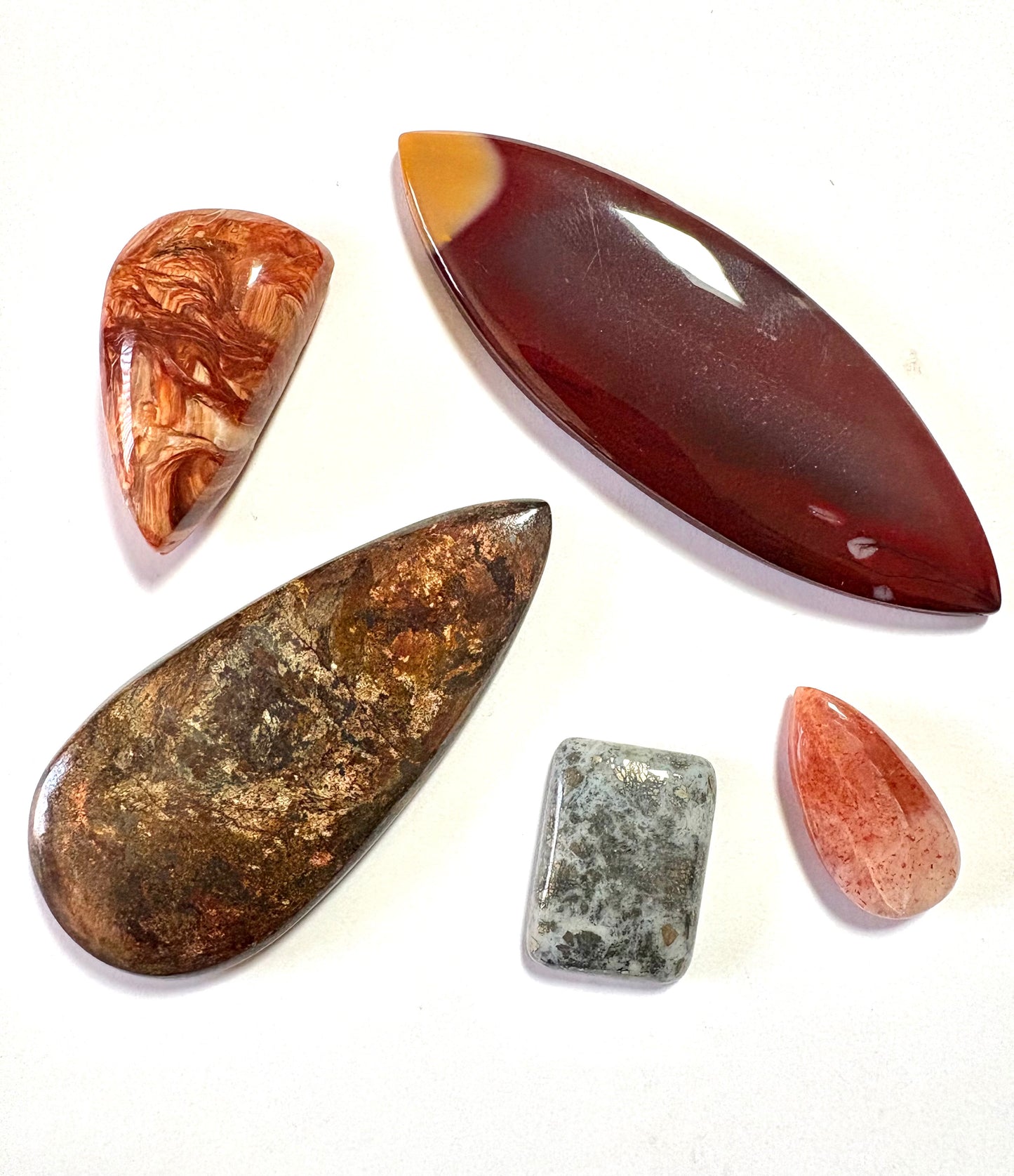 Cabochon Crystal Set (Petrified Wood, Sunstone, Bronzite, Marcasite, Mook Jasper)