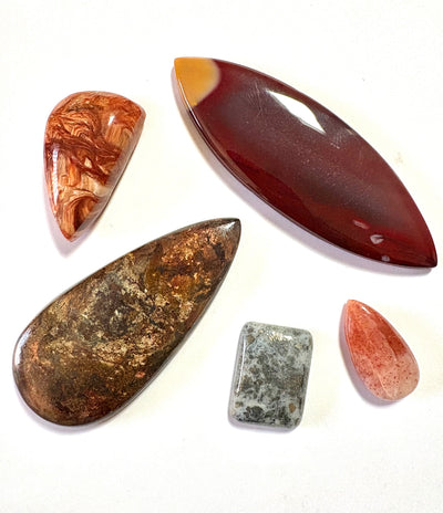 Cabochon Crystal Set (Petrified Wood, Sunstone, Bronzite, Marcasite, Mook Jasper)