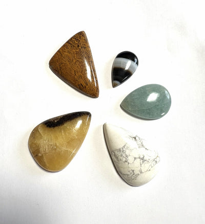Cabochon Crystal Set (Miriam Jasper, Howlite, Black Agate, Septarian, Aquamarine)