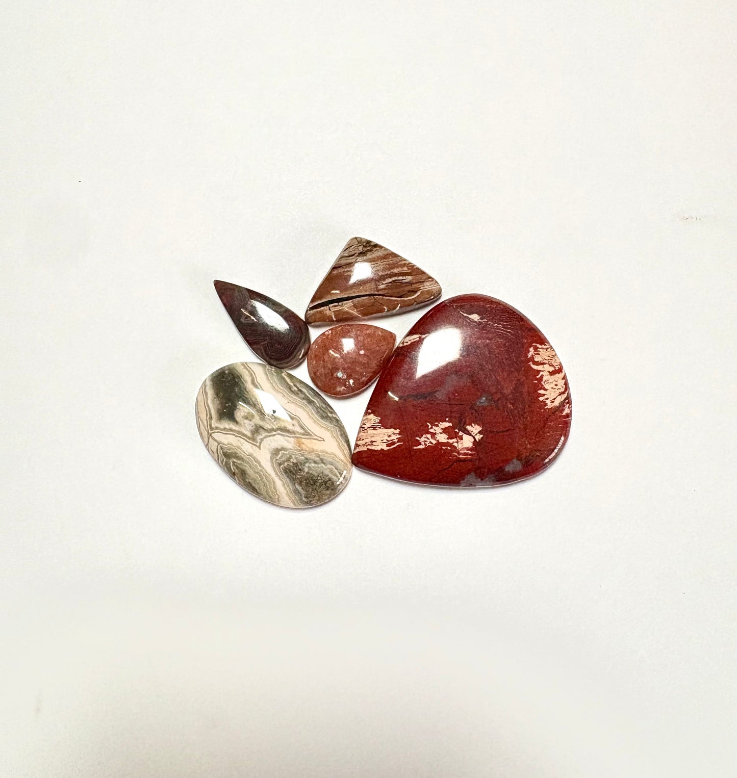 Cabochon Crystal Set (Sunstone, Thunder Egg Agate, Red Snakeskin Jasper, Crazy Lace Agate, Seam Agate)