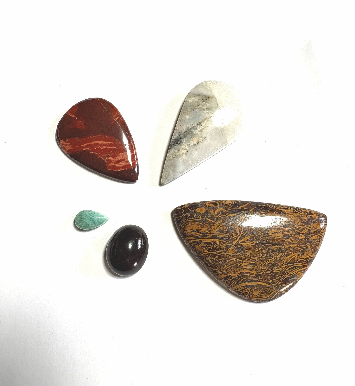 Cabochon Crystal Set (Garnet, Solar Quartz, Red Snakeskin Jasper, Miriam Jasper, Amazonite)