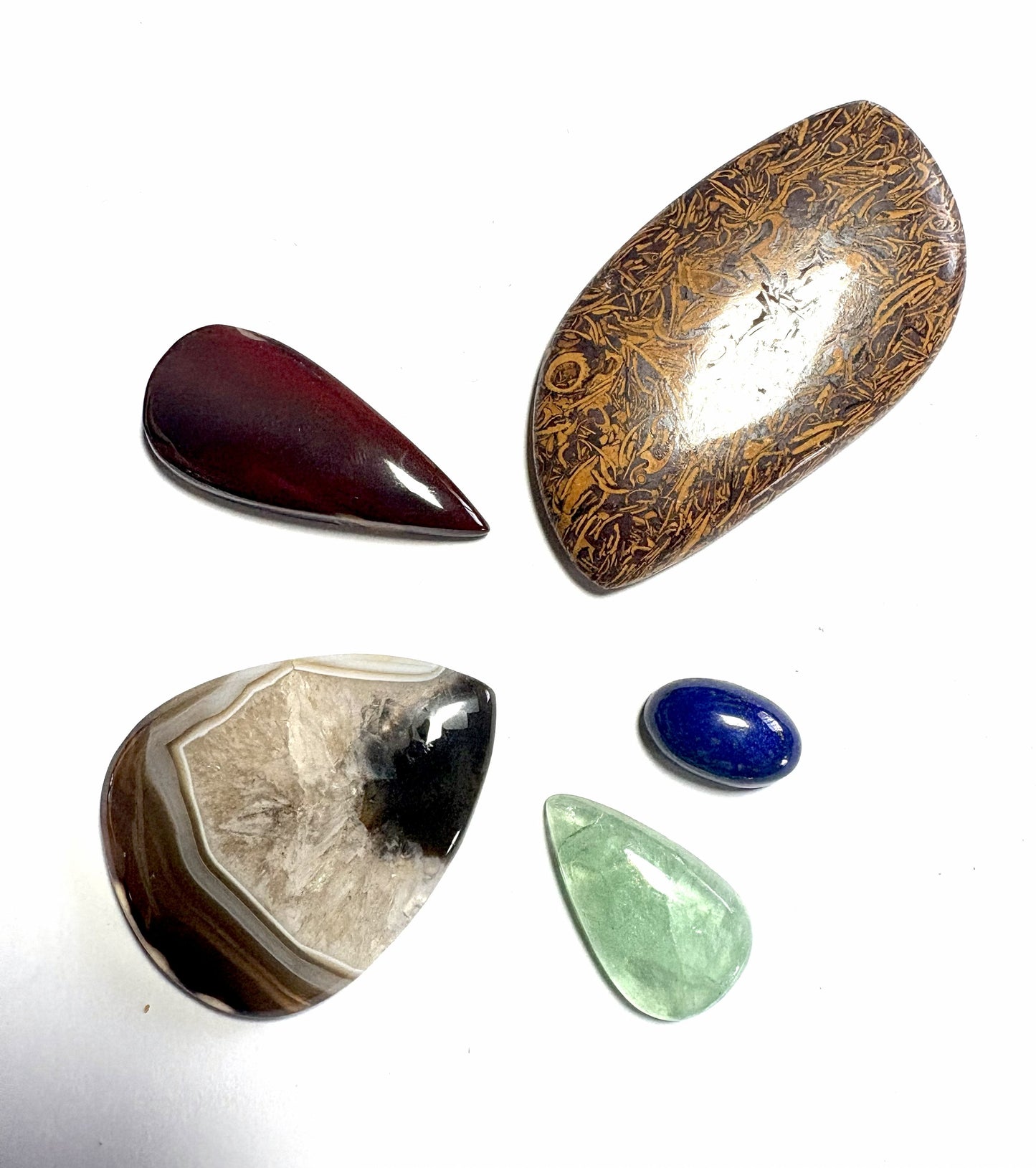 Cabochon Crystal Set (Mook Jasper, Botswana Agate, Green Fluorite, Lapis Lazuli, Miriam Jasper)