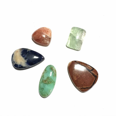 Cabochon Crystal Set (Sunstone, Chrysoprase, Thunder Egg Agate, Green Fluorite, Sodalite)